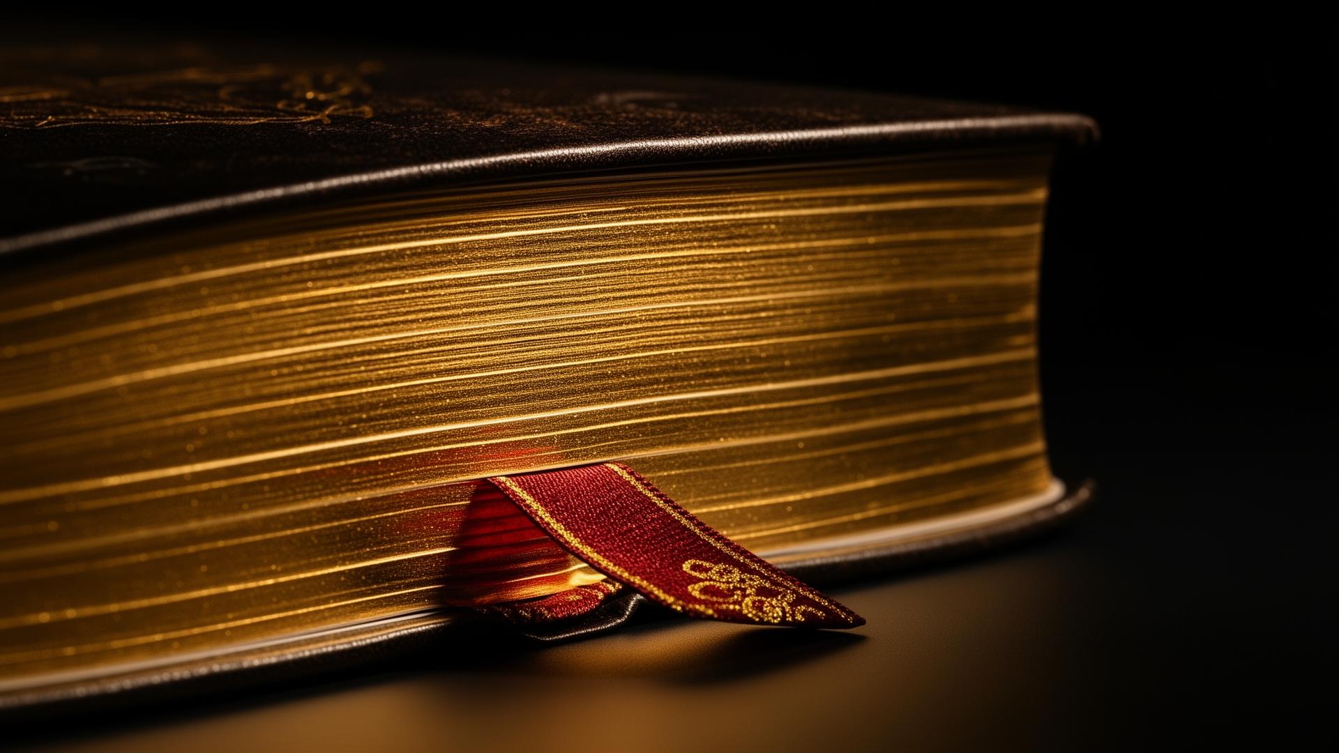Gilded edges of a closed Bible revealing red art gilt beneath the gold.