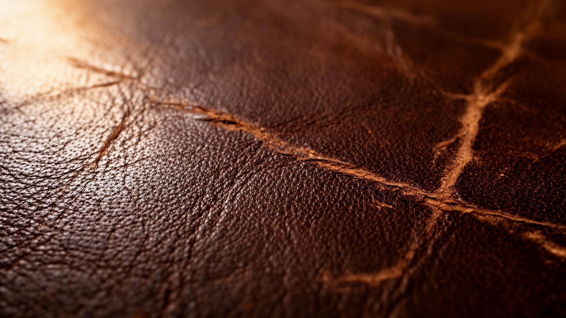 Macro photograph of natural goatskin leather grain.